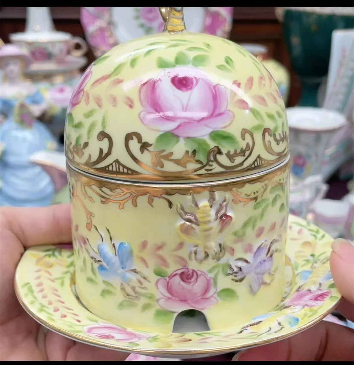 Ceramics Flower Jewelry Storage Box Vase Teapot Flower Basket Jewelry Case Storage Jewelry Organizer Display Home Decor Ornament