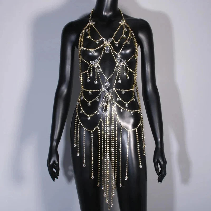 Fringed Butterfly Skirt Top Women Bra Jewelry Dress Rhinestone New Summer Pendant Bathing Sexy Bodysuit Panties Swim Bikini 2024